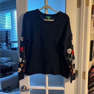 dip Black Knit Crewneck Sweater with Green Brand Tag